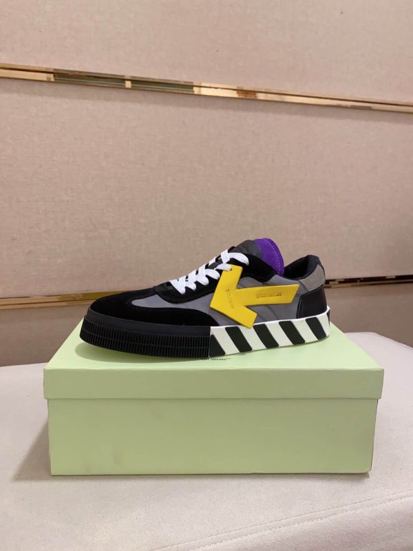 Off-WhiteNewLowVulcanizedsneakerinablackandyellowcolorway._7 (1) Off-White Floating Arrow Low Vulcan Leather Sneaker in Black/Grey/Yellow