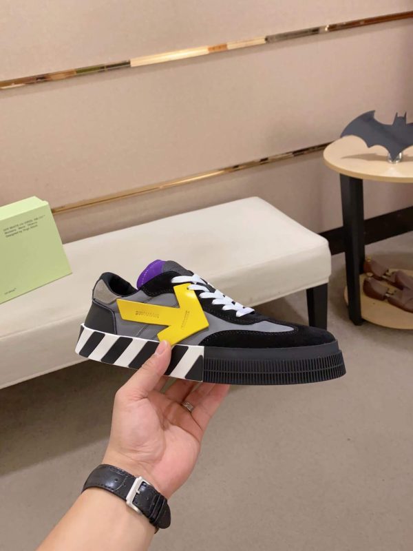 Off-WhiteNewLowVulcanizedsneakerinablackandyellowcolorway._9 Off-White Floating Arrow Low Vulcan Leather Sneaker in Black/Grey/Yellow