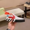 Off-White Floating Arrow Low Vulcan Leather Sneaker in White and Red