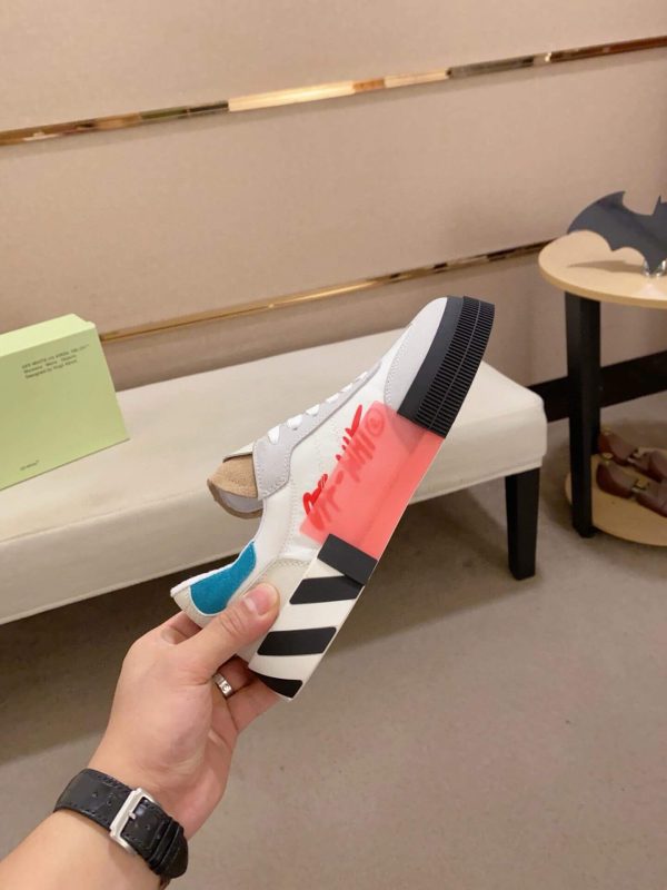 Off-White Floating Arrow Low Vulcan Leather Sneaker in White and Red