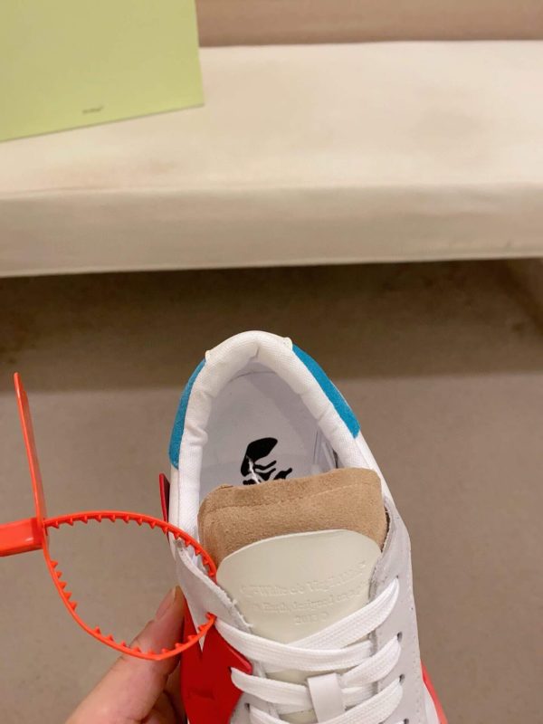 Off-White Floating Arrow Low Vulcan Leather Sneaker in White and Red