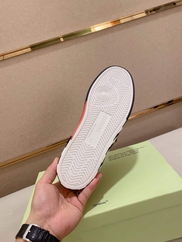 Off-White Floating Arrow Low Vulcan Leather Sneaker in White and Red