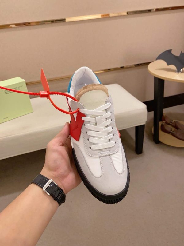 Off-White Floating Arrow Low Vulcan Leather Sneaker in White and Red