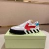 Off-White Floating Arrow Low Vulcan Leather Sneaker in White and Red