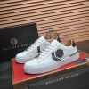 Philipp Plein White Lo-Top Leather Arrow Force Sneakers with Black Detail