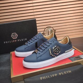 Philipp Plein Lo-Top Leather Arrow Force Sneakers in Navy Blue