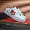 Philipp Plein White Lo-Top Leather Arrow Force Sneakers with Red Details