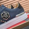 Philipp Plein Lo-Top Leather Arrow Force Sneakers in Navy Blue