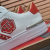 Philipp Plein White Lo-Top Leather Arrow Force Sneakers with Red Details