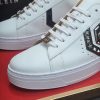 Philipp Plein White Lo-Top Leather Arrow Force Sneakers with Black Detail