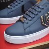 Philipp Plein Lo-Top Leather Arrow Force Sneakers in Navy Blue