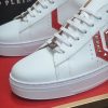 Philipp Plein White Lo-Top Leather Arrow Force Sneakers with Red Details