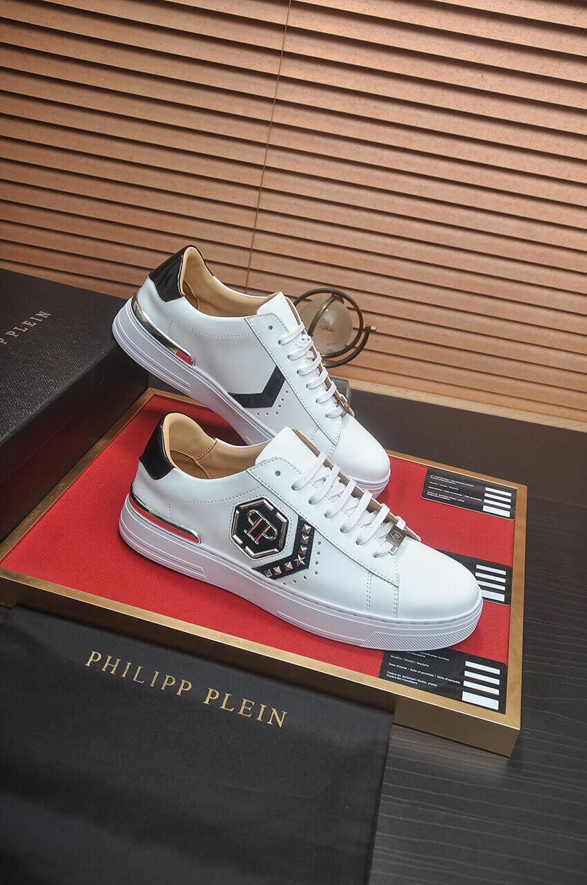 Philipp Plein White Lo-Top Leather Arrow Force Sneakers with Black Detail 6 Philipp Plein White Lo-Top Leather Arrow Force Sneakers with Black Detail - Image 6