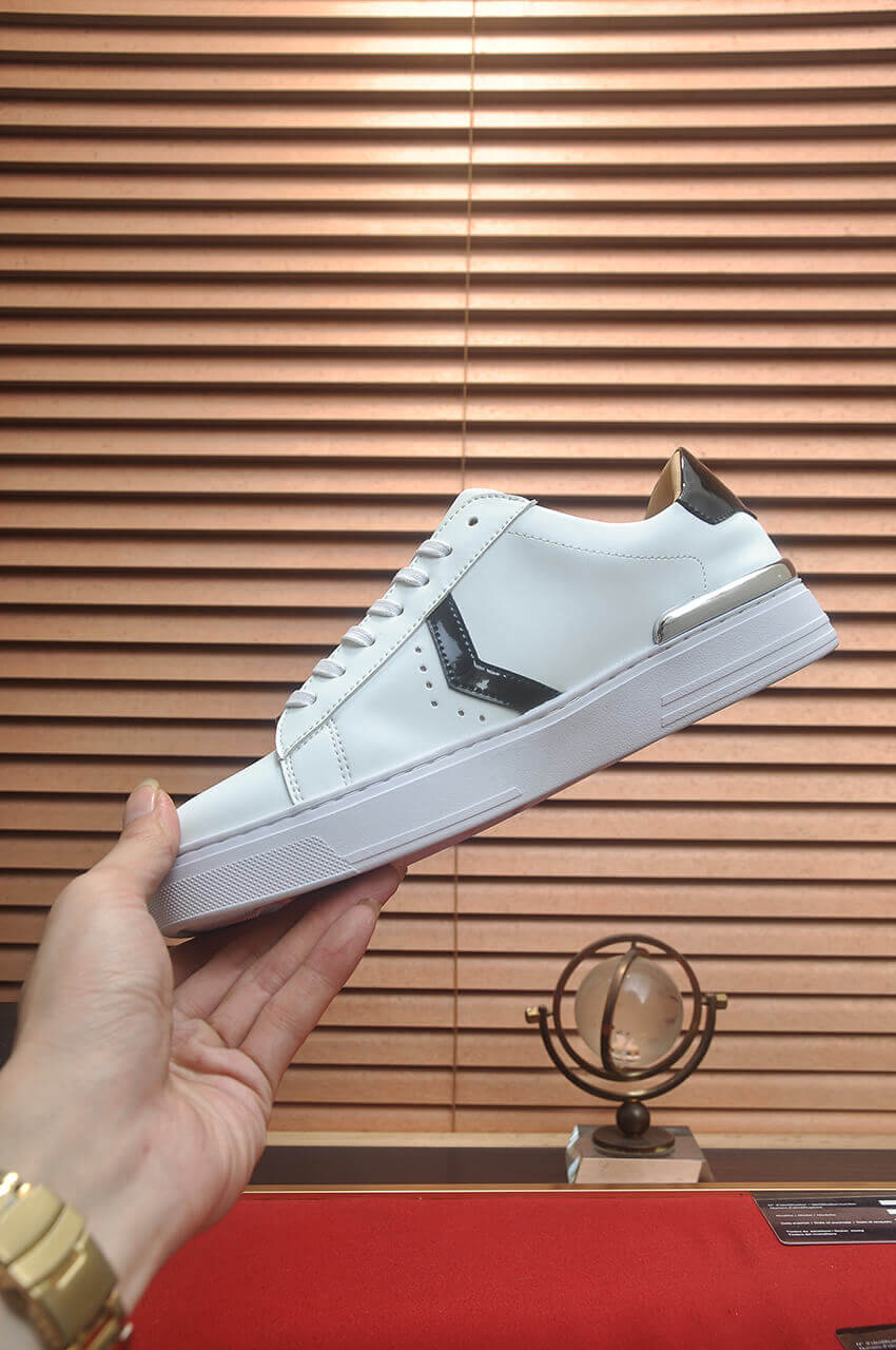 Philipp Plein White Lo-Top Leather Arrow Force Sneakers with Black Detail 4 Philipp Plein White Lo-Top Leather Arrow Force Sneakers with Black Detail - Image 4