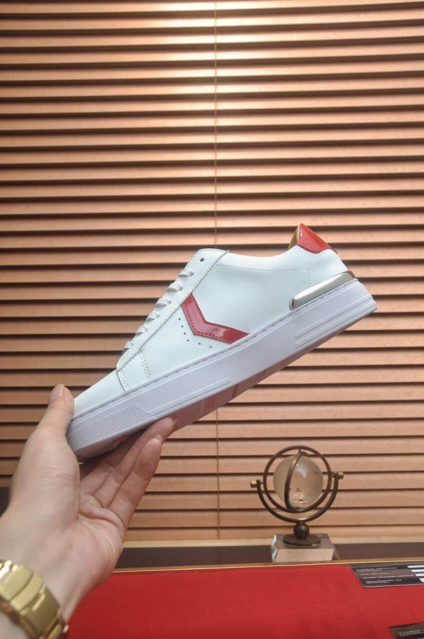 Philipp Plein White Lo-Top Leather Arrow Force Sneakers with Red Details