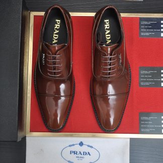 Prada Brown Patent Leather Oxford Shoes