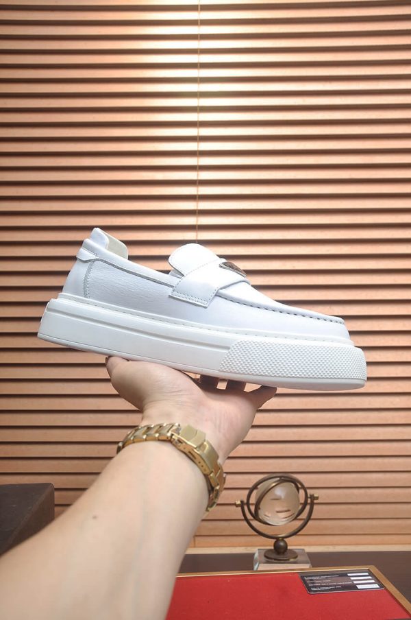 Prada Ivory Leather Platform Loafers with Enamel Triangle Logo