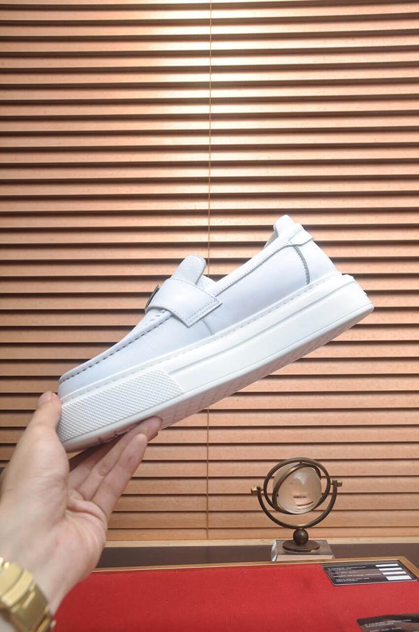 Prada Ivory Leather Platform Loafers with Enamel Triangle Logo