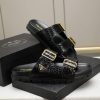 Prada Black Croco Buckle Dual-Band Sandals