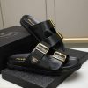 Prada Black Leather Buckle Dual-Band Sandals