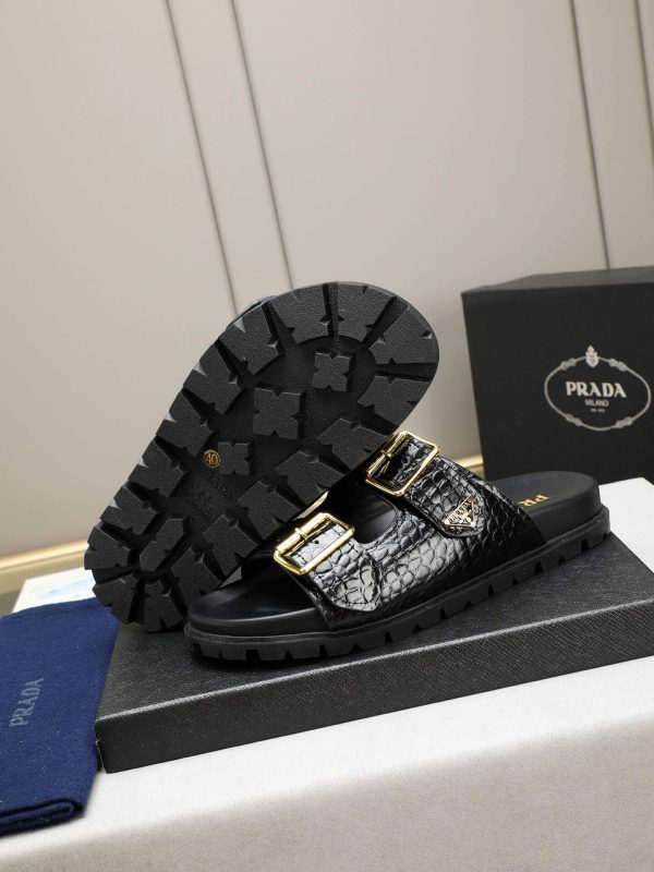 Prada Black Croco Buckle Dual-Band Sandals
