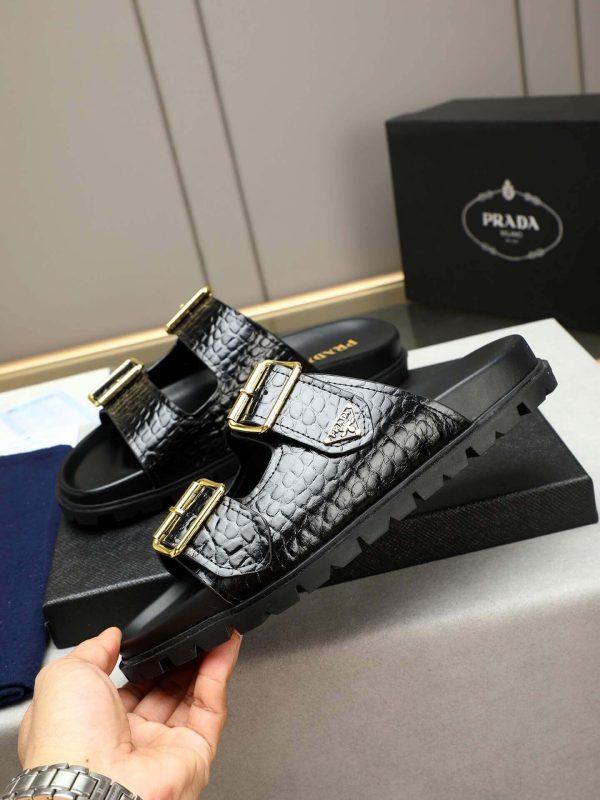 Prada Black Croco Buckle Dual-Band Sandals