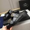 Prada Black Leather Buckle Dual-Band Sandals