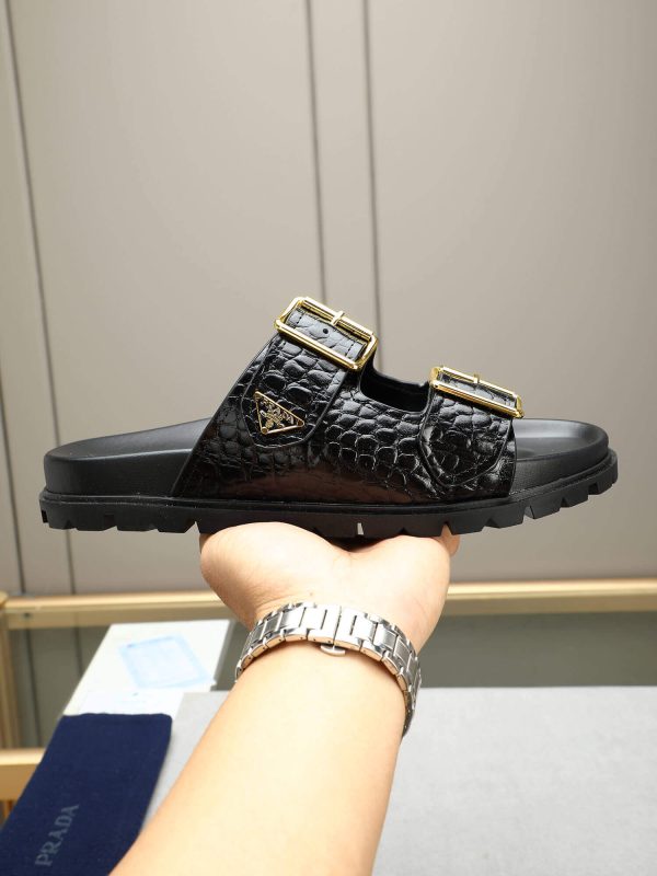Prada Black Croco Buckle Dual-Band Sandals