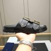 Prada Black Leather Buckle Dual-Band Sandals
