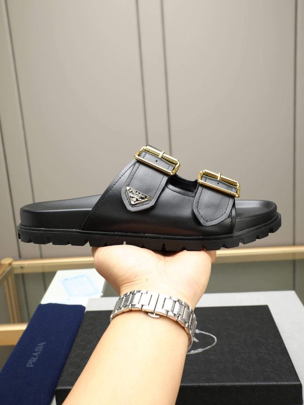 Prada Black Leather Buckle Dual-Band Sandals