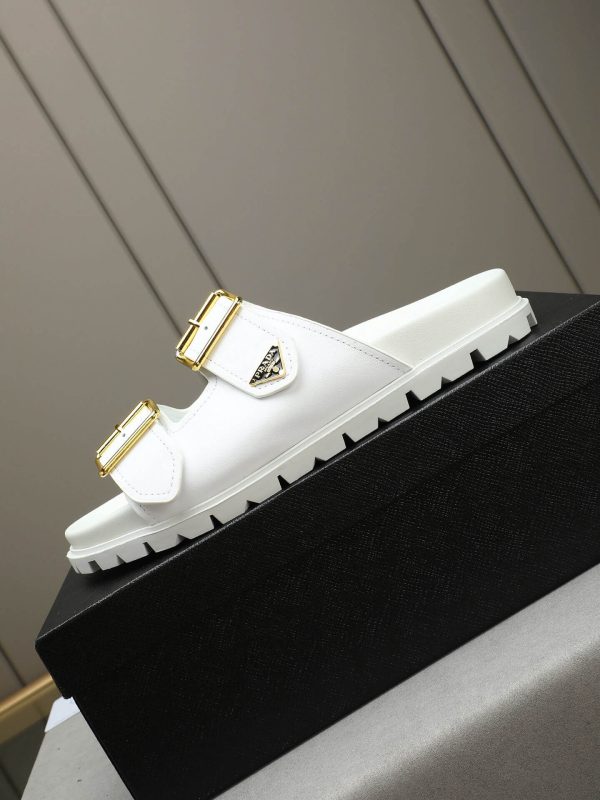 Prada White Leather Buckle Dual-Band Sandals