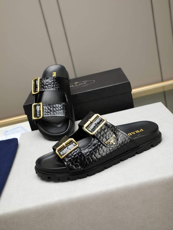 Prada Black Croco Buckle Dual-Band Sandals
