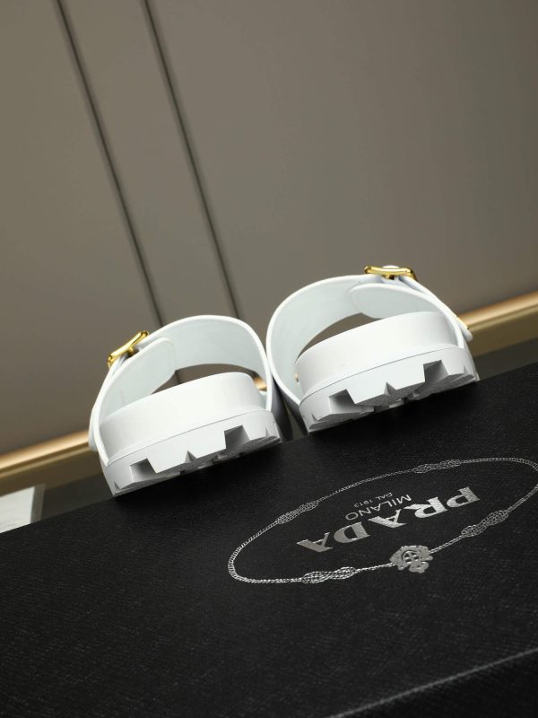 Prada White Leather Buckle Dual-Band Sandals
