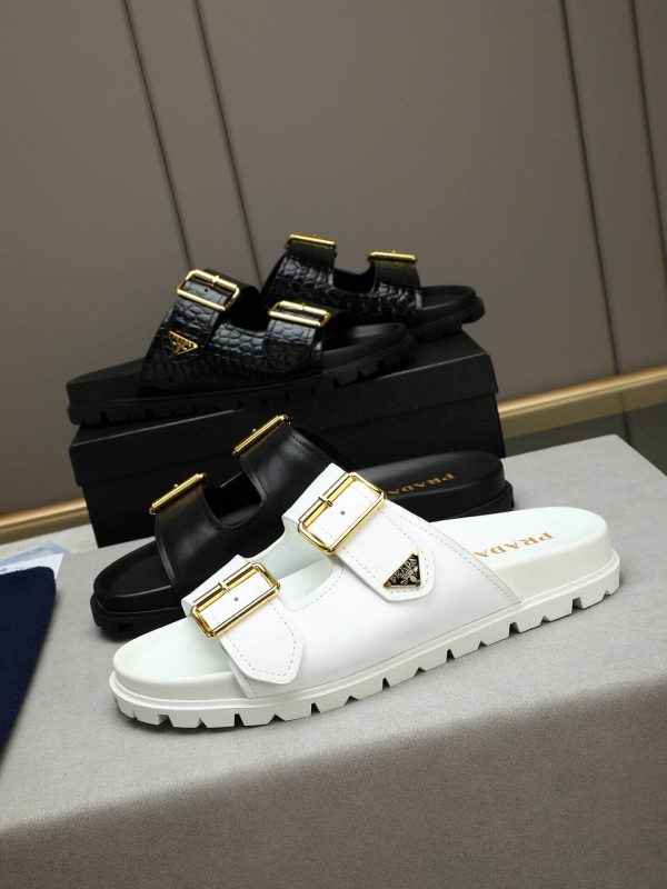 Prada Black Leather Buckle Dual-Band Sandals