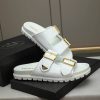 Prada White Leather Buckle Dual-Band Sandals