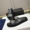Prada Black Leather Buckle Dual-Band Sandals