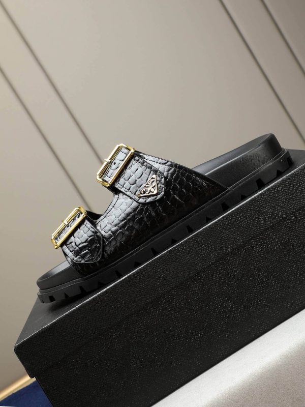 Prada Black Croco Buckle Dual-Band Sandals