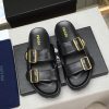Prada Black Leather Buckle Dual-Band Sandals