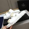 Prada White Leather Buckle Dual-Band Sandals