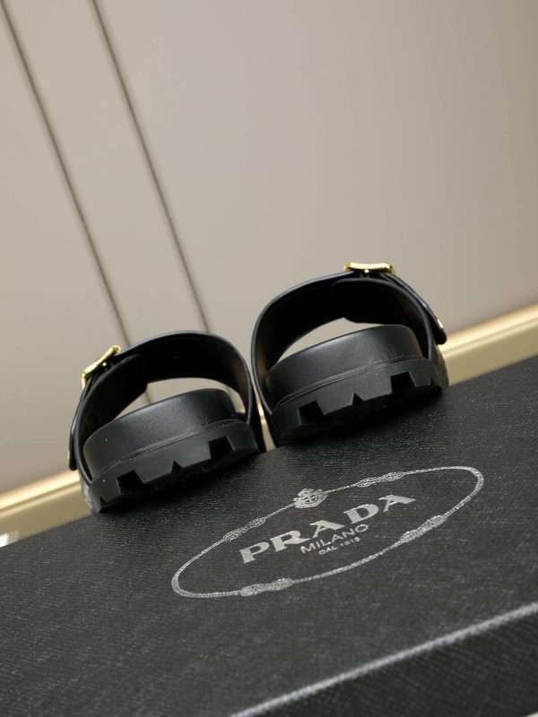 Prada Black Croco Buckle Dual-Band Sandals