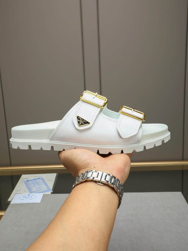 Prada White Leather Buckle Dual-Band Sandals