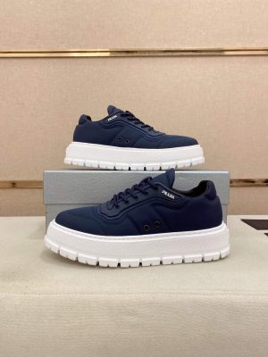 Prada Navy Blue Leather and Re-Nylon Sneakers