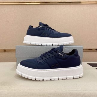 Prada Navy Blue Leather and Re-Nylon Sneakers