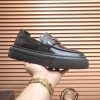 Prada Black Polished Leather Platform Loafers with Enamel Triangle Logo