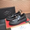 Prada Black Polished Leather Platform Loafers with Enamel Triangle Logo