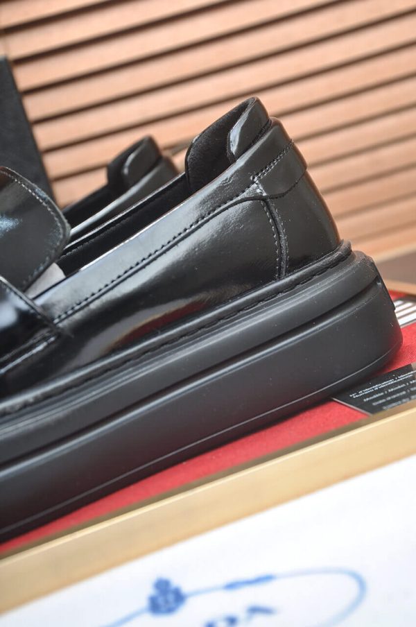 Prada Black Polished Leather Platform Loafers with Enamel Triangle Logo