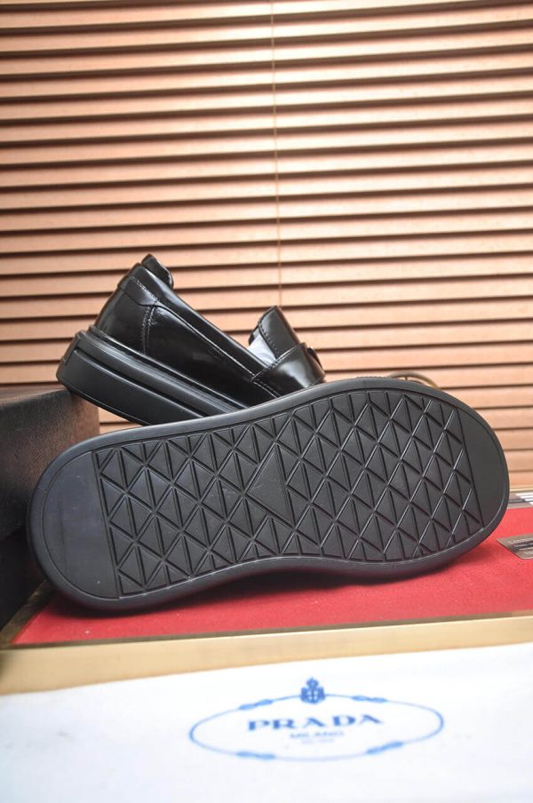 Prada Black Polished Leather Platform Loafers with Enamel Triangle Logo