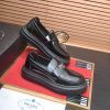 Prada Black Polished Leather Platform Loafers with Enamel Triangle Logo