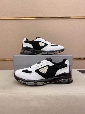 Prada Black and White Men's Re-Nylon and Leather Sneakers