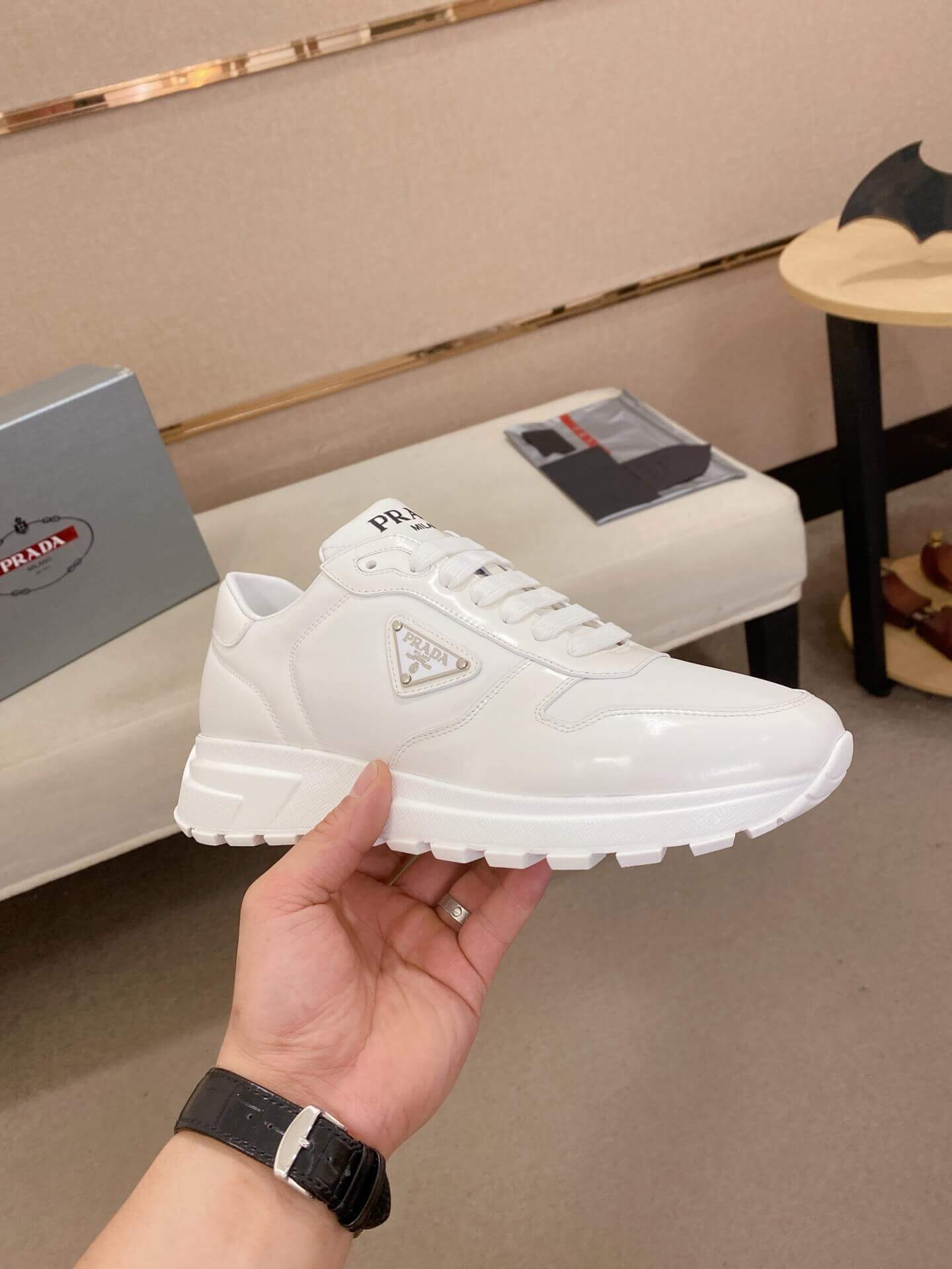 Prada Prax 01 Leather Sneakers in All White 2 Prada Prax 01 Leather Sneakers in All White - Image 2